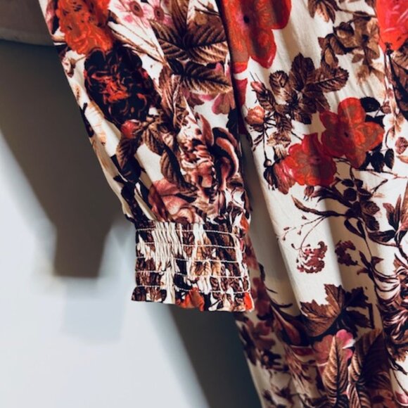 H&M Floral Long Sleeve Midi Dress with Smocking  - Size Medium - Picture 4 of 15